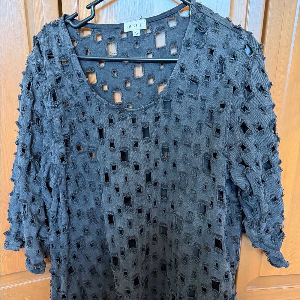 POL Charcoal Distressed Blouse